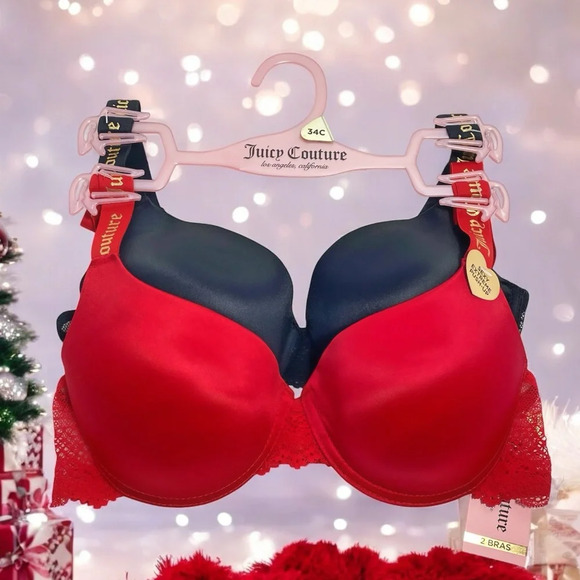 Juicy Couture Red & Black Sexy Push-up Bra Set New size 34C - Picture 1 of 6